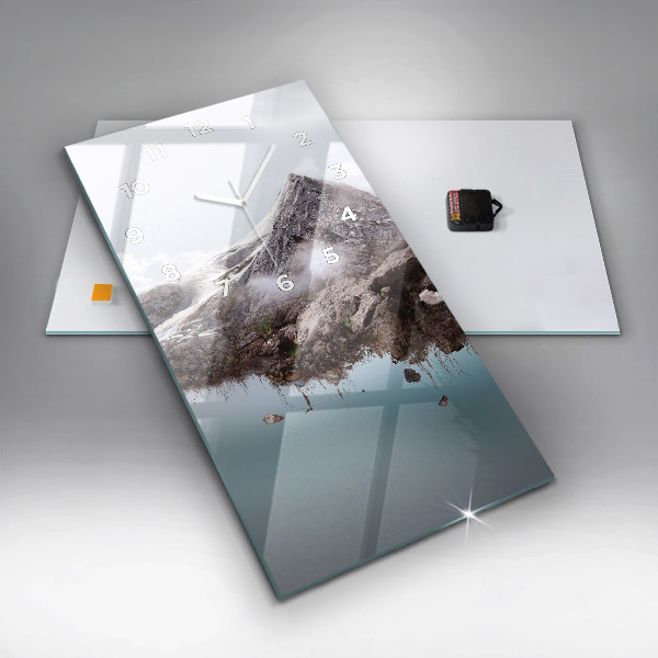 Modern vertical wall clock Flying Island and Waterfall