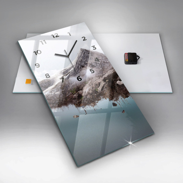 Modern vertical wall clock Flying Island and Waterfall