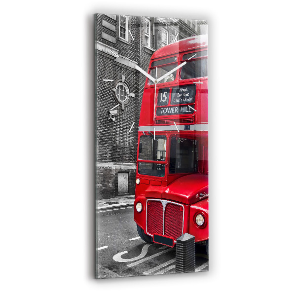 Modern vertical wall clock Red double-decker bus