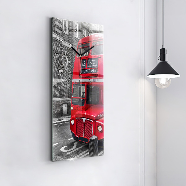 Modern vertical wall clock Red double-decker bus