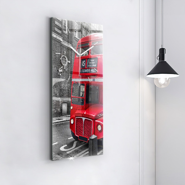 Modern vertical wall clock Red double-decker bus