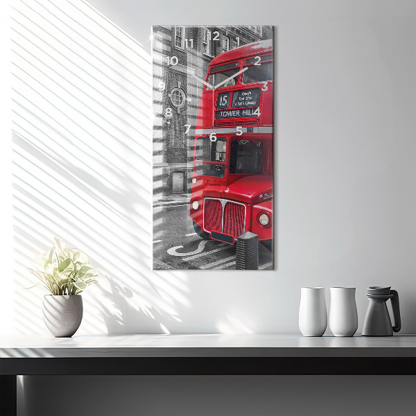 Modern vertical wall clock Red double-decker bus