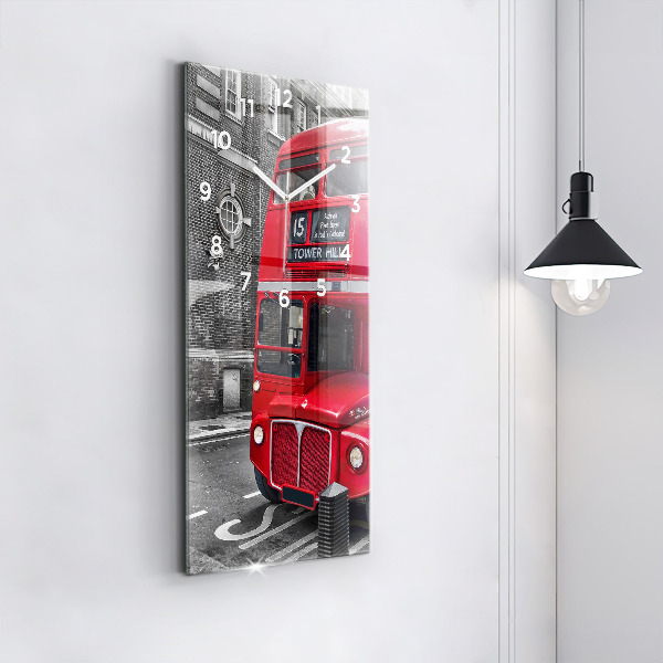 Modern vertical wall clock Red double-decker bus