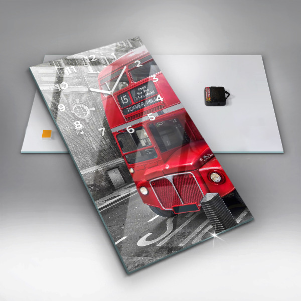 Modern vertical wall clock Red double-decker bus
