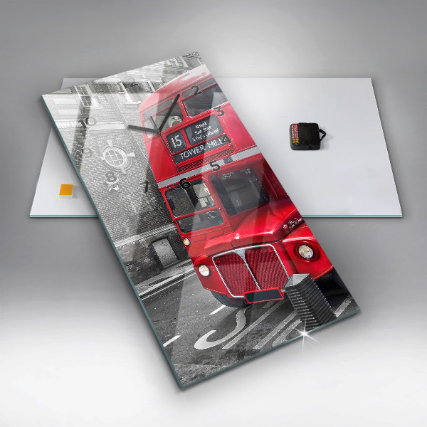 Modern vertical wall clock Red double-decker bus