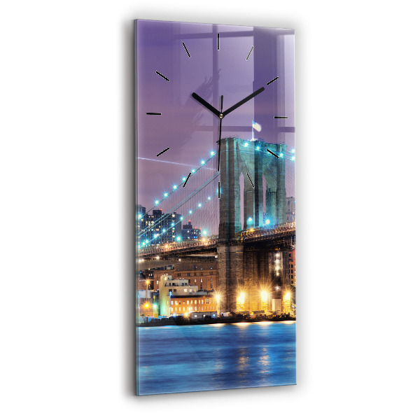 Modern vertical wall clock Brooklyn Bridge and East River