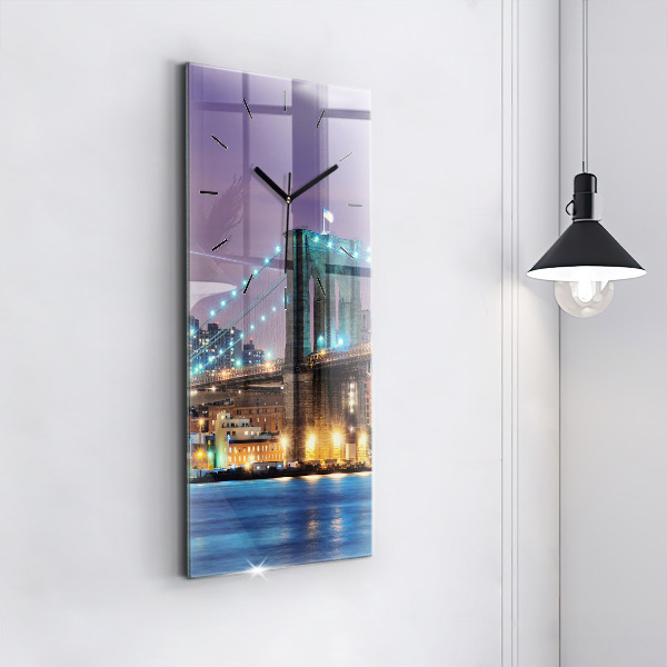 Modern vertical wall clock Brooklyn Bridge and East River