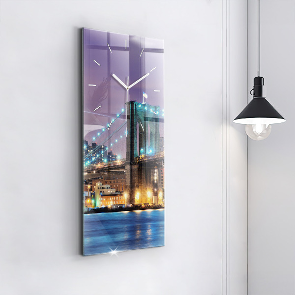Modern vertical wall clock Brooklyn Bridge and East River