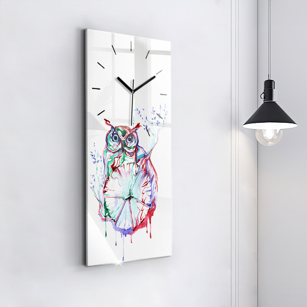 Modern vertical wall clock Illustration of Owl and Clock