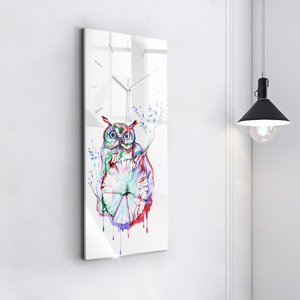 Modern vertical wall clock Illustration of Owl and Clock
