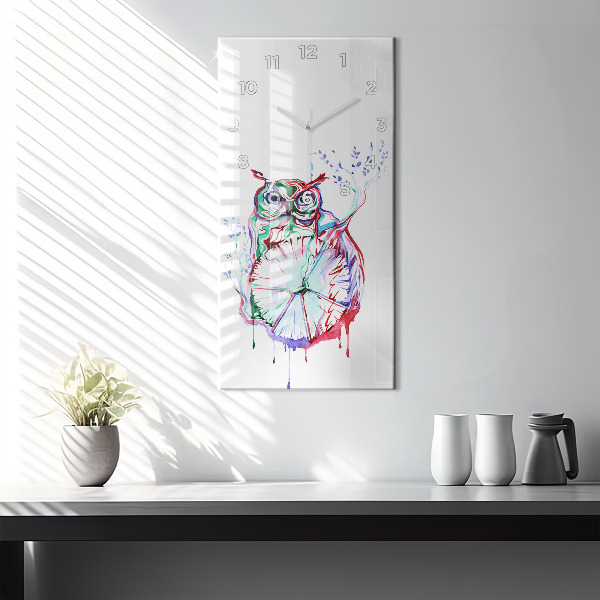 Modern vertical wall clock Illustration of Owl and Clock