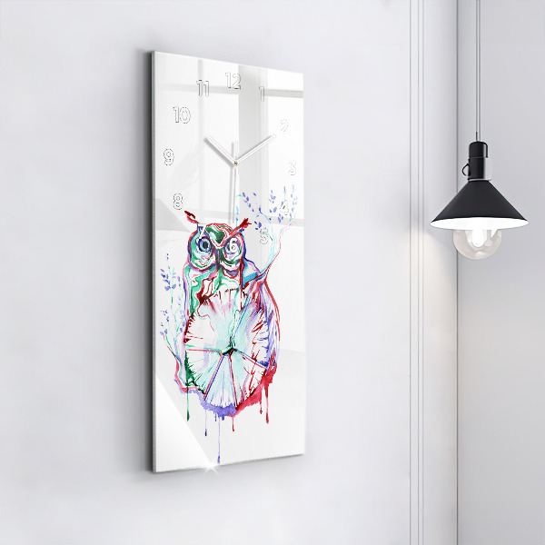 Modern vertical wall clock Illustration of Owl and Clock