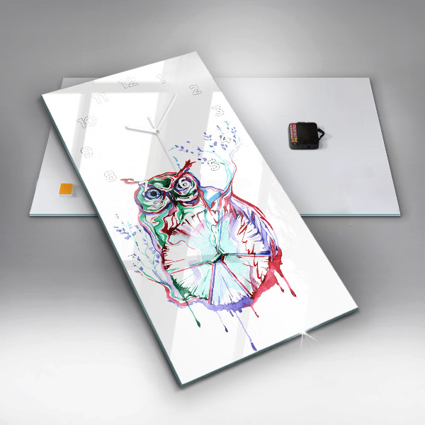 Modern vertical wall clock Illustration of Owl and Clock