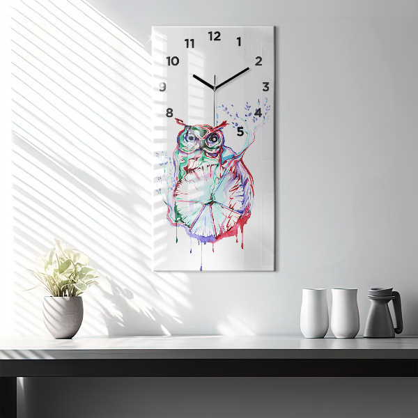 Modern vertical wall clock Illustration of Owl and Clock