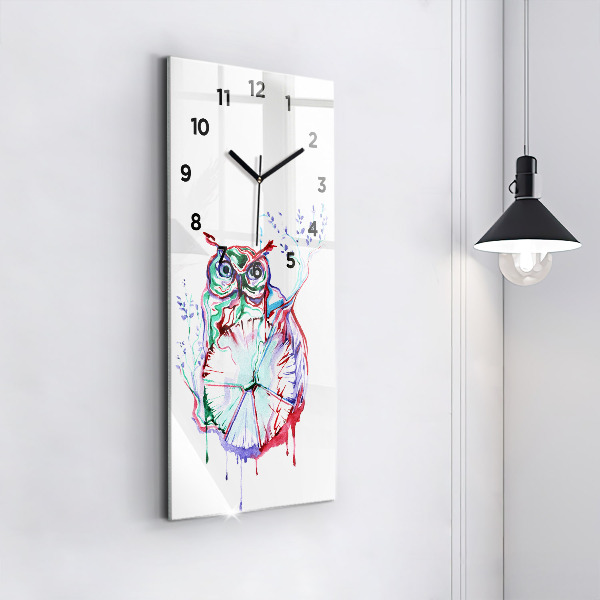 Modern vertical wall clock Illustration of Owl and Clock