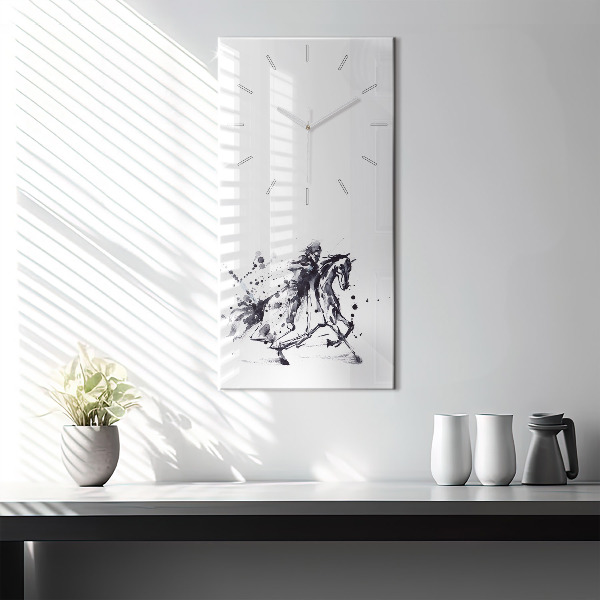 Modern vertical wall clock Knight on a horse made of ink drops