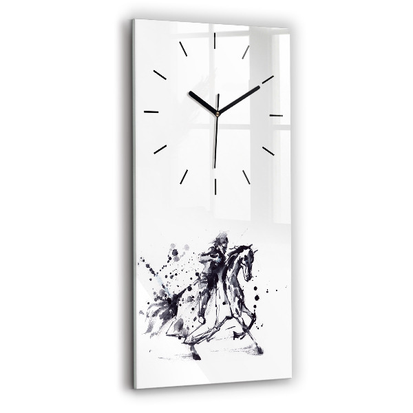 Modern vertical wall clock Knight on a horse made of ink drops