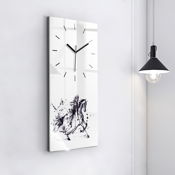 Modern vertical wall clock Knight on a horse made of ink drops