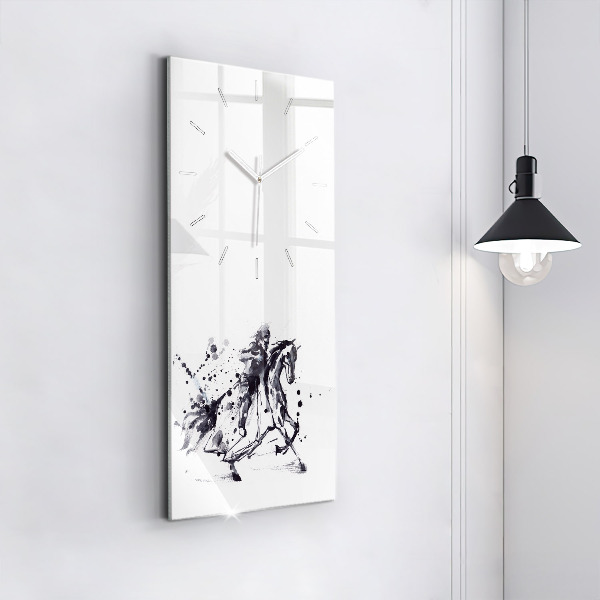 Modern vertical wall clock Knight on a horse made of ink drops