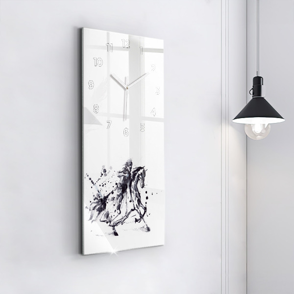 Modern vertical wall clock Knight on a horse made of ink drops