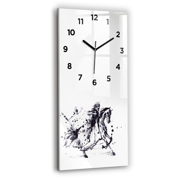 Modern vertical wall clock Knight on a horse made of ink drops