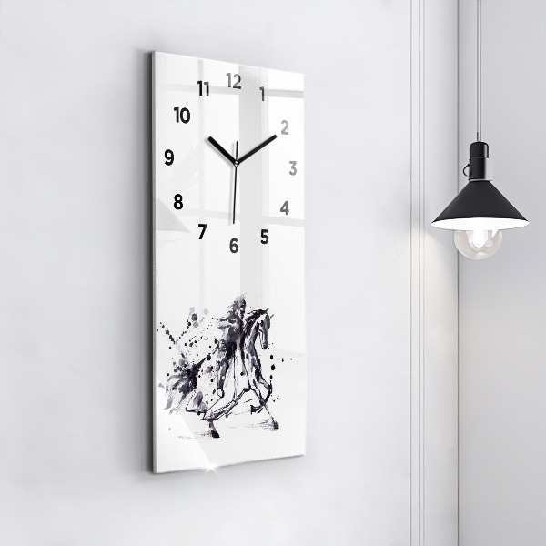 Modern vertical wall clock Knight on a horse made of ink drops