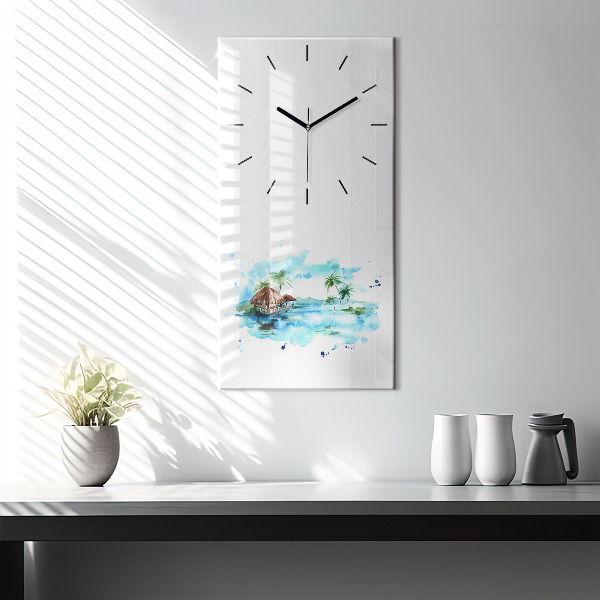 Modern vertical wall clock Picture of a deserted island