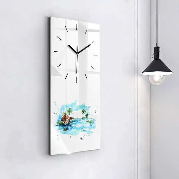 Modern vertical wall clock Picture of a deserted island