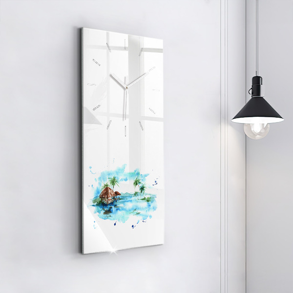 Modern vertical wall clock Picture of a deserted island