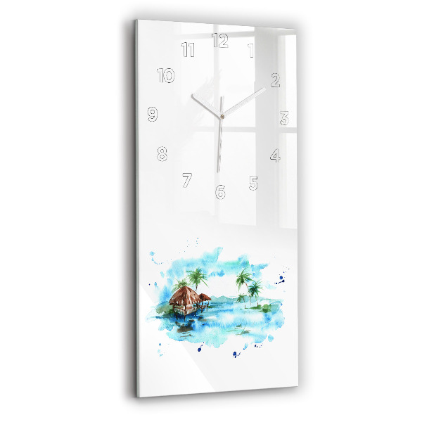 Modern vertical wall clock Picture of a deserted island