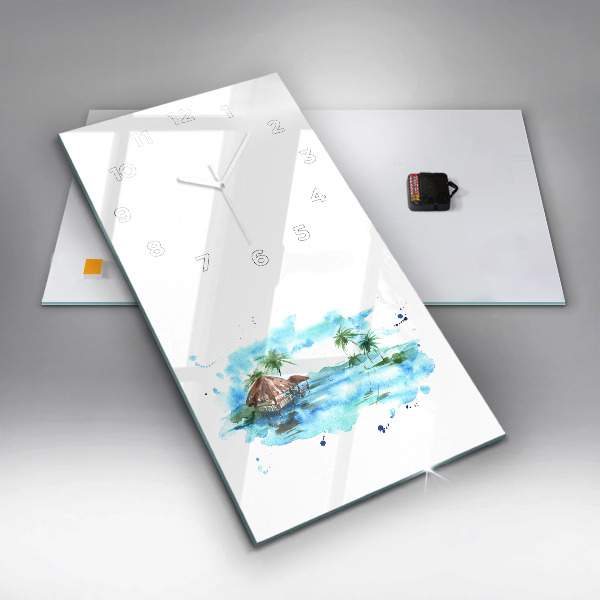 Modern vertical wall clock Picture of a deserted island