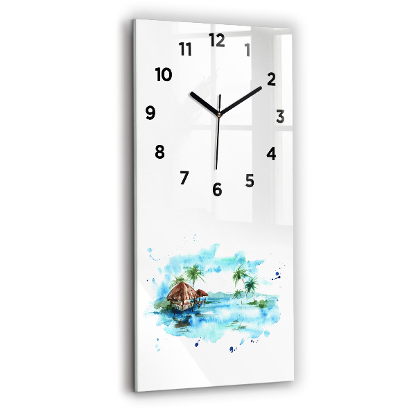 Modern vertical wall clock Picture of a deserted island