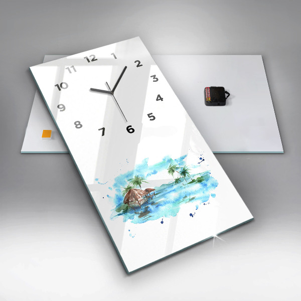 Modern vertical wall clock Picture of a deserted island