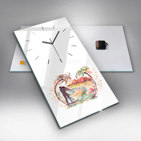 Modern vertical wall clock Watercolor Love on Miami Beach