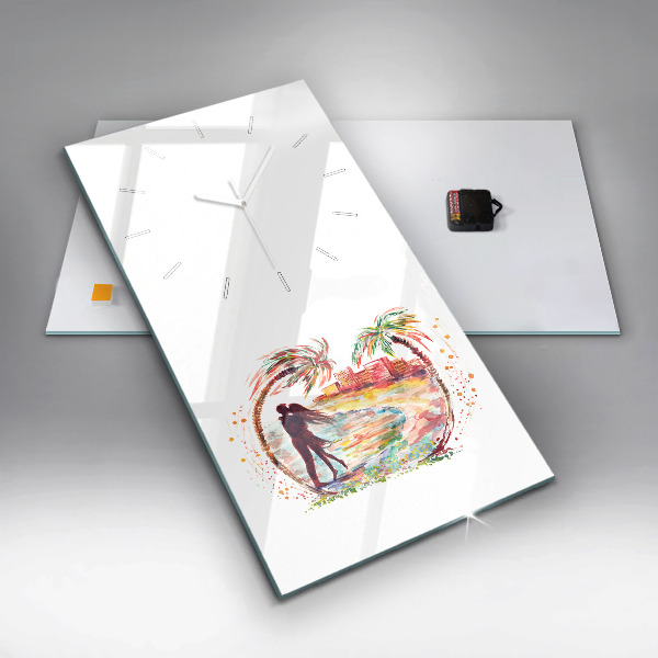 Modern vertical wall clock Watercolor Love on Miami Beach