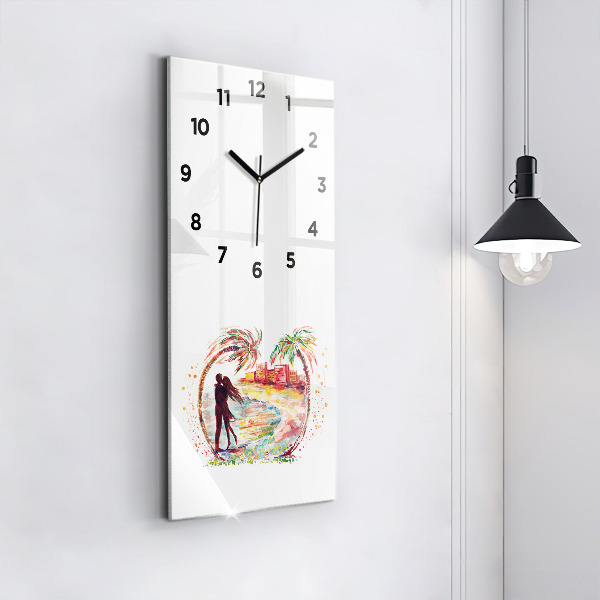 Modern vertical wall clock Watercolor Love on Miami Beach