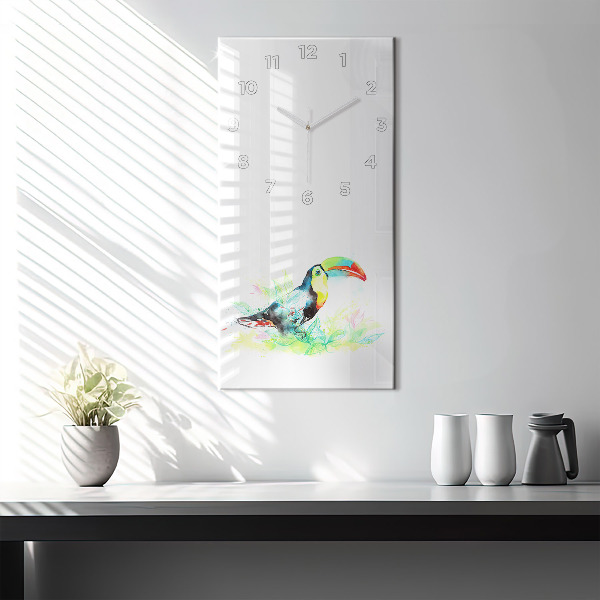 Modern vertical wall clock Toucan in the grass