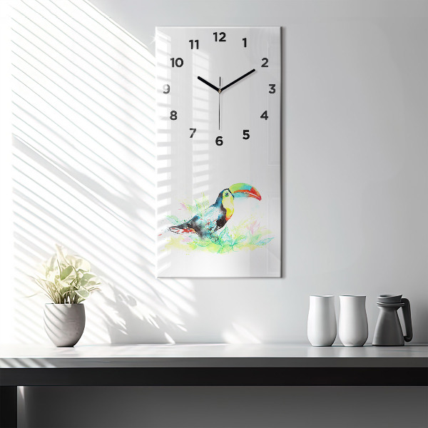 Modern vertical wall clock Toucan in the grass