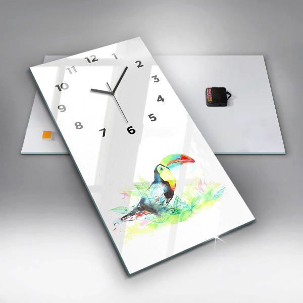 Modern vertical wall clock Toucan in the grass