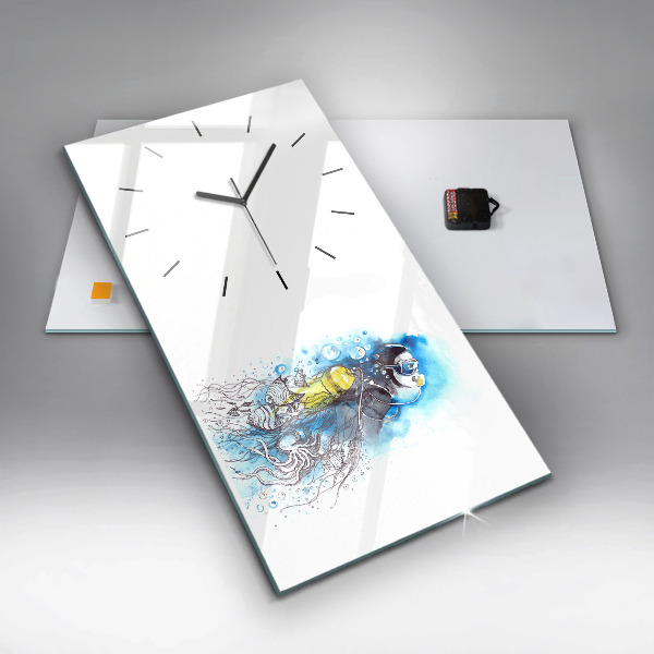Modern vertical wall clock Underwater fish life