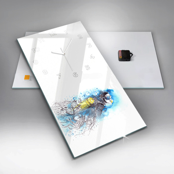 Modern vertical wall clock Underwater fish life