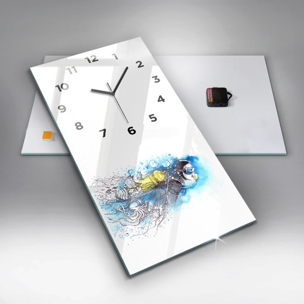 Modern vertical wall clock Underwater fish life