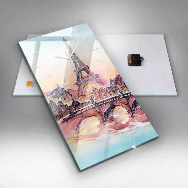 Modern vertical wall clock Painted Landscape of Paris