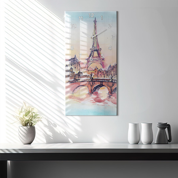 Modern vertical wall clock Painted Landscape of Paris