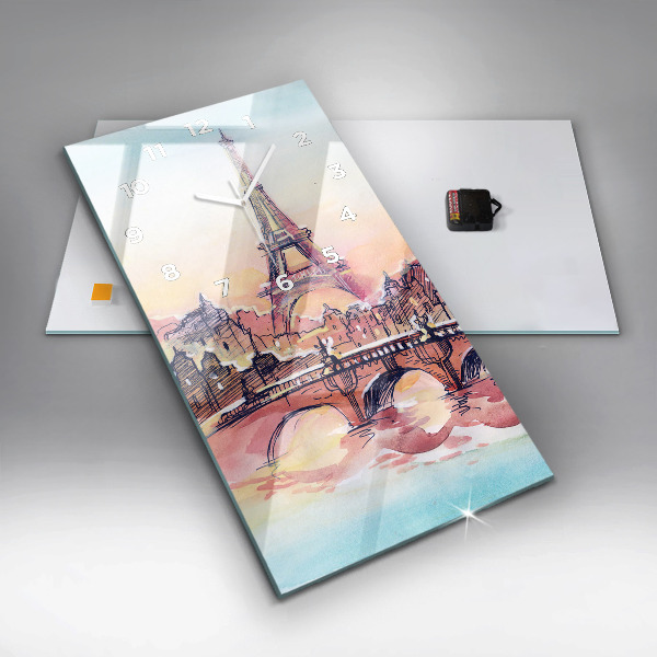 Modern vertical wall clock Painted Landscape of Paris