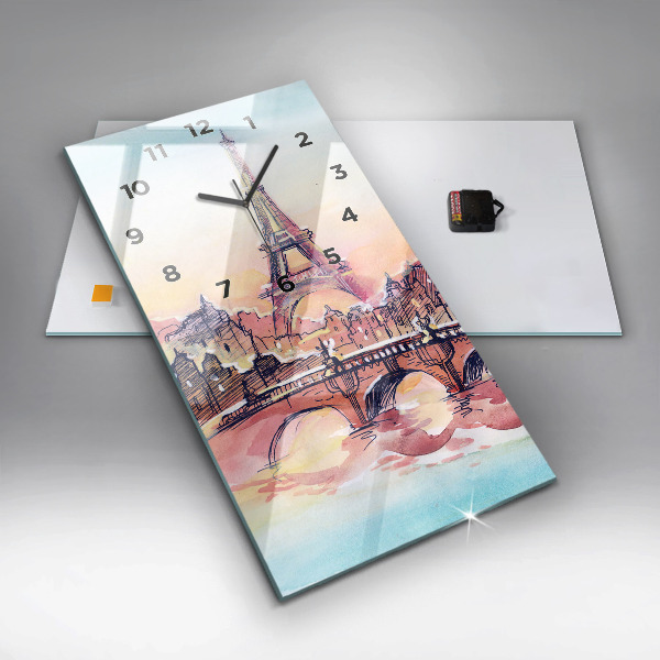 Modern vertical wall clock Painted Landscape of Paris