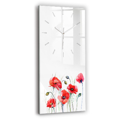 Modern vertical wall clock Painted Red Poppies