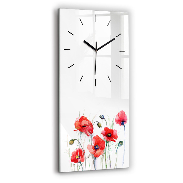 Modern vertical wall clock Painted Red Poppies
