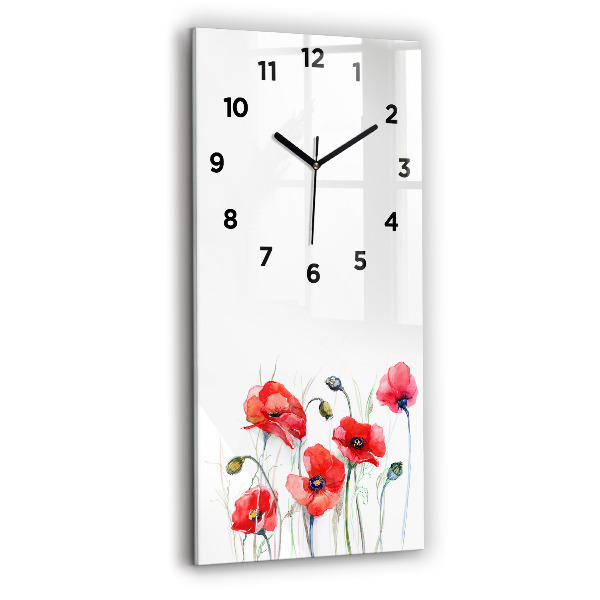 Modern vertical wall clock Painted Red Poppies