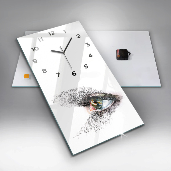 Modern vertical wall clock Drawing of a human eye
